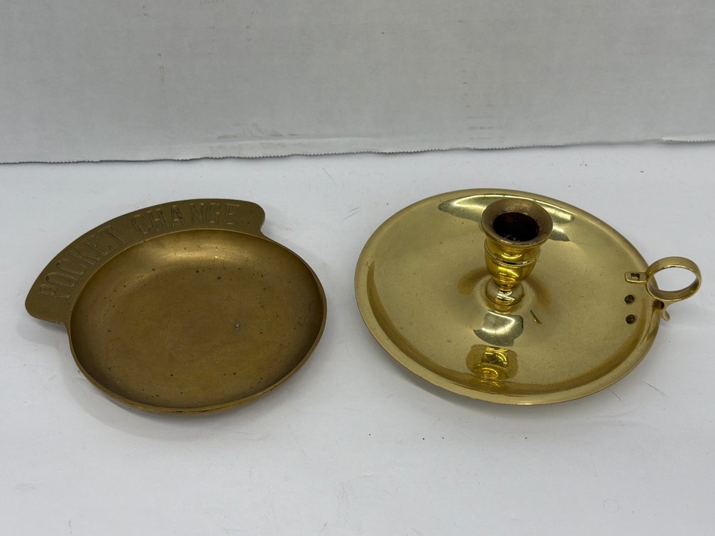 Brass Pocket Change Holder & Candlestick Holder