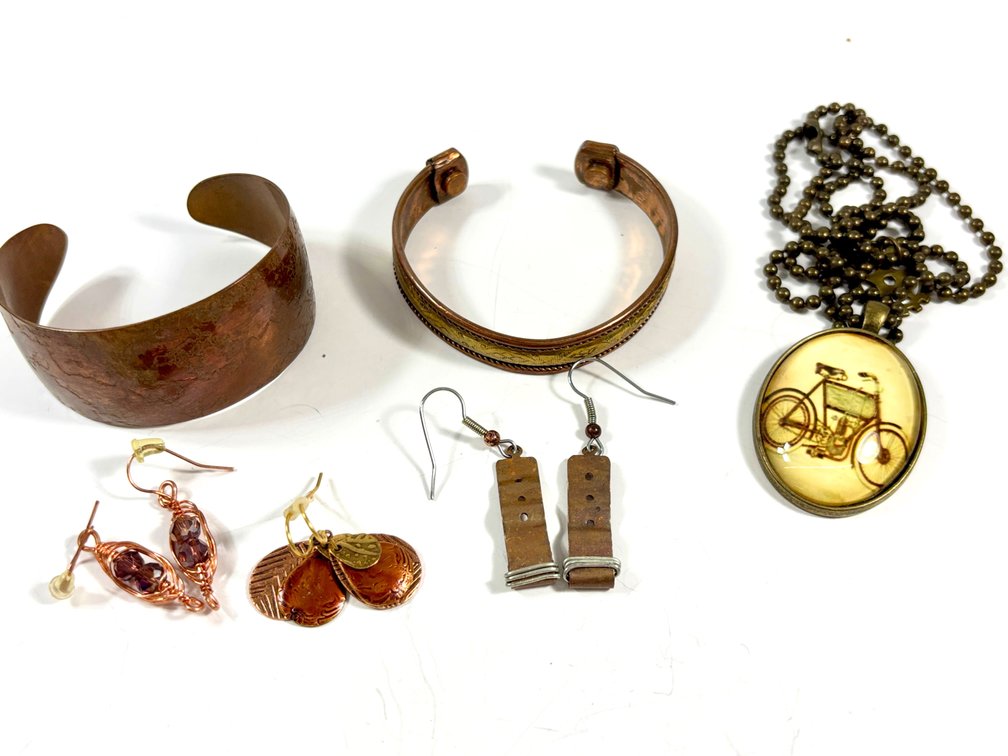Copper Bracelets and Earrings and Metal Necklace