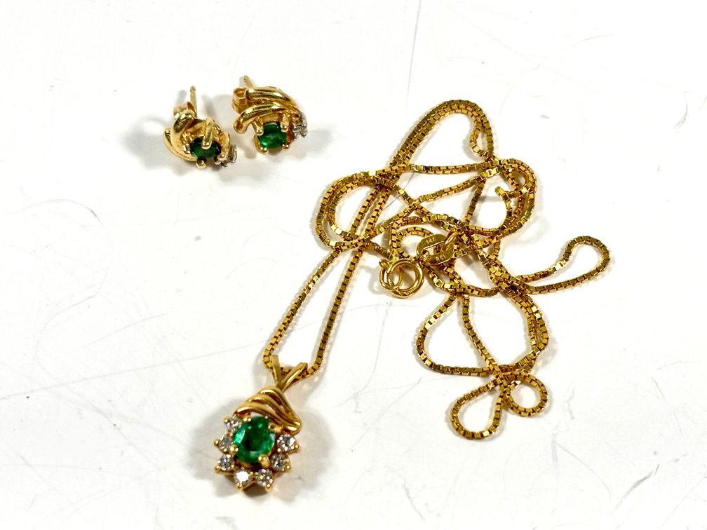 14k RCI Necklace and Earrings with Gemstones