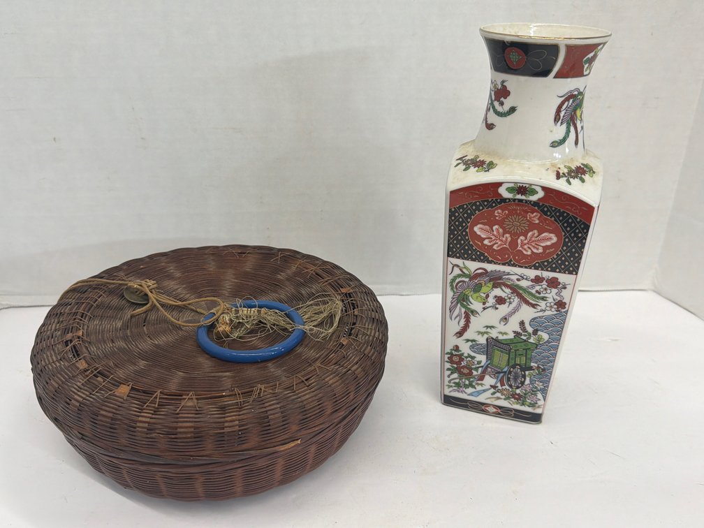Oriental Vase & Sewing Basket