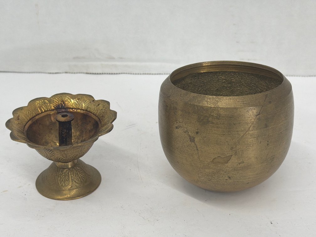 Brass Oil Lamp & Bowl