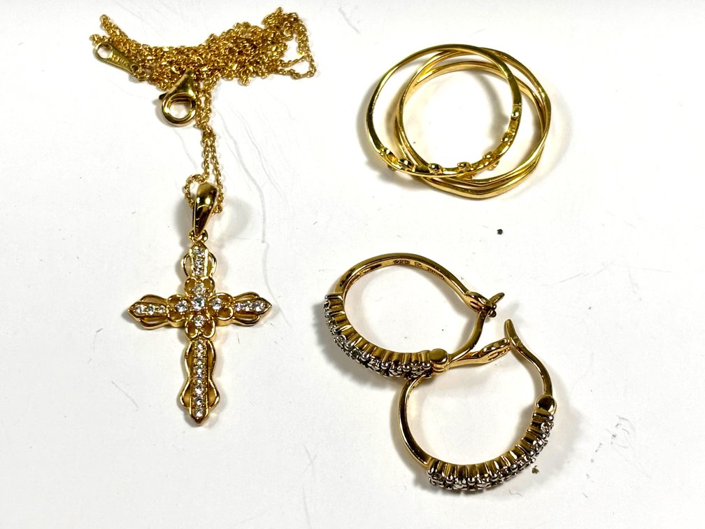 Sterling Silver Cross Pendant Necklace, Earrings, rings