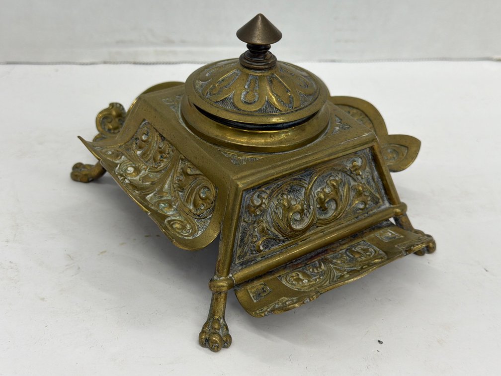 Antique Gilt Brass Inkwell