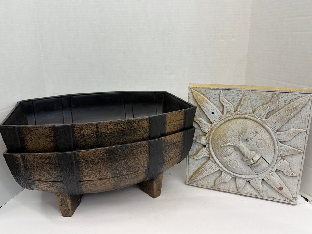 Resin Barrel Planters & Sun Decorator
