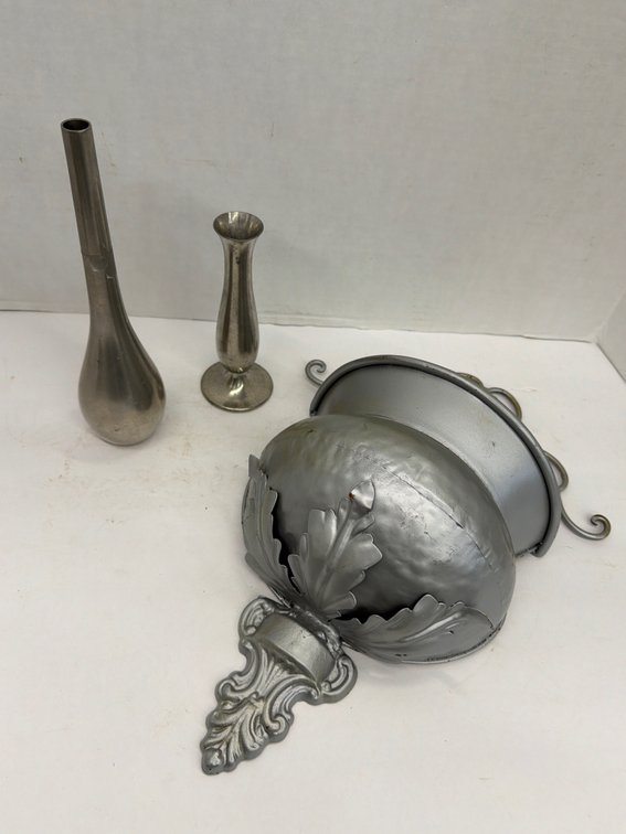 Metal Wall Basket & Bud Vases