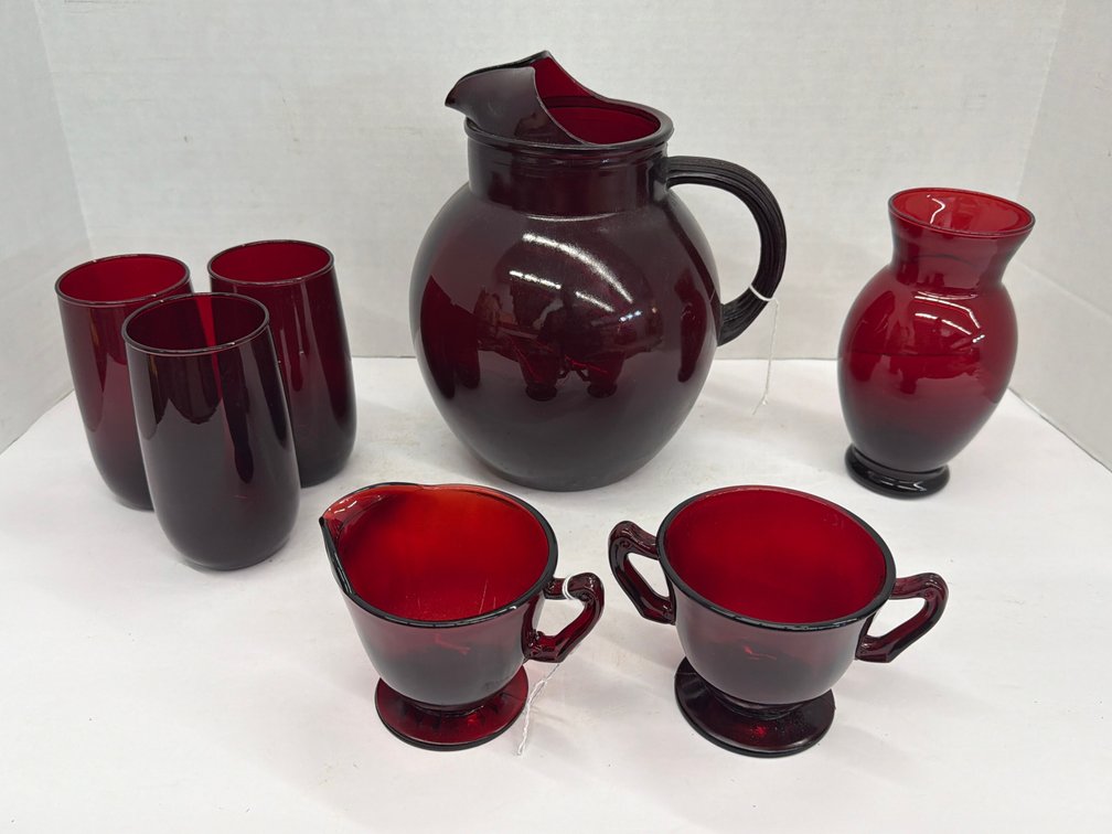 Ruby Toned Pitcher & Glassware