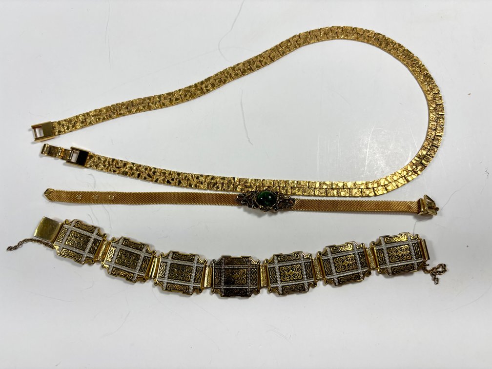 Vintage Gold Tone Bracelets and Necklace