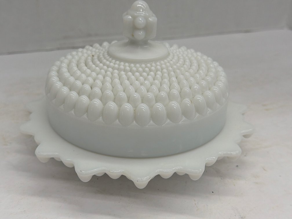 Hobnail Milk Glass Covered Dish