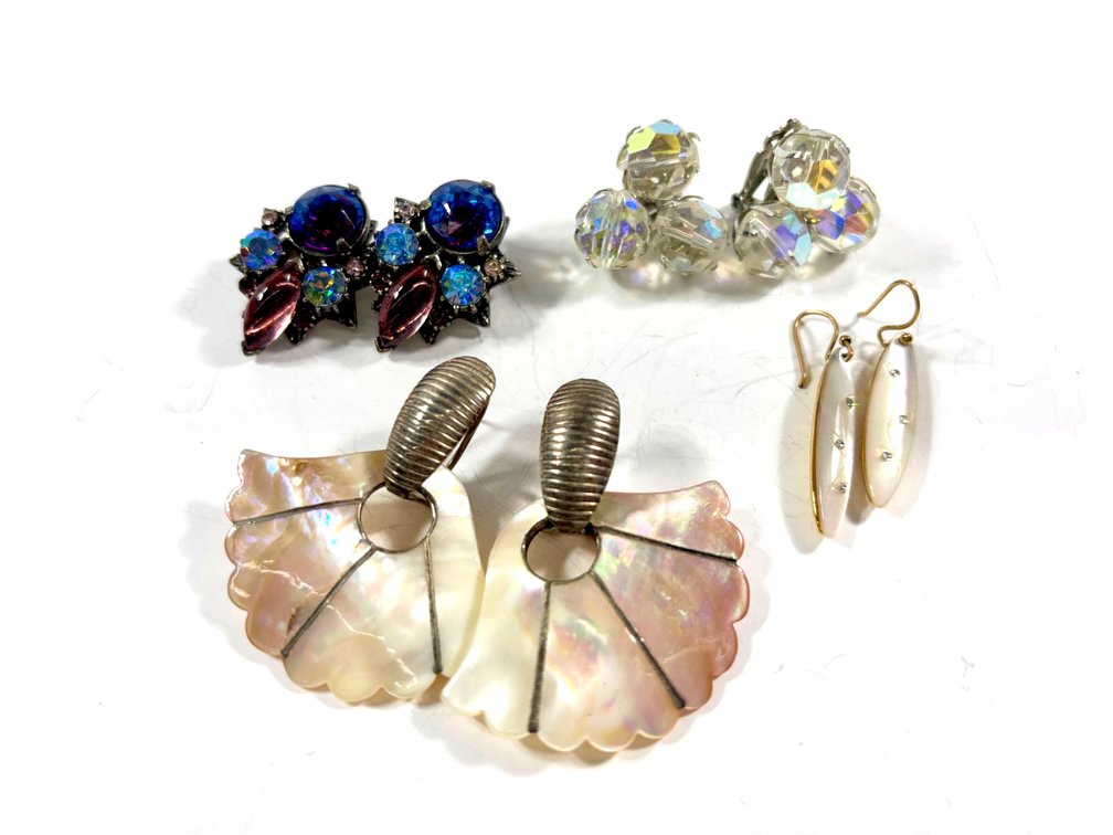 Vintage Mother of Pearl and Beaded Earrings