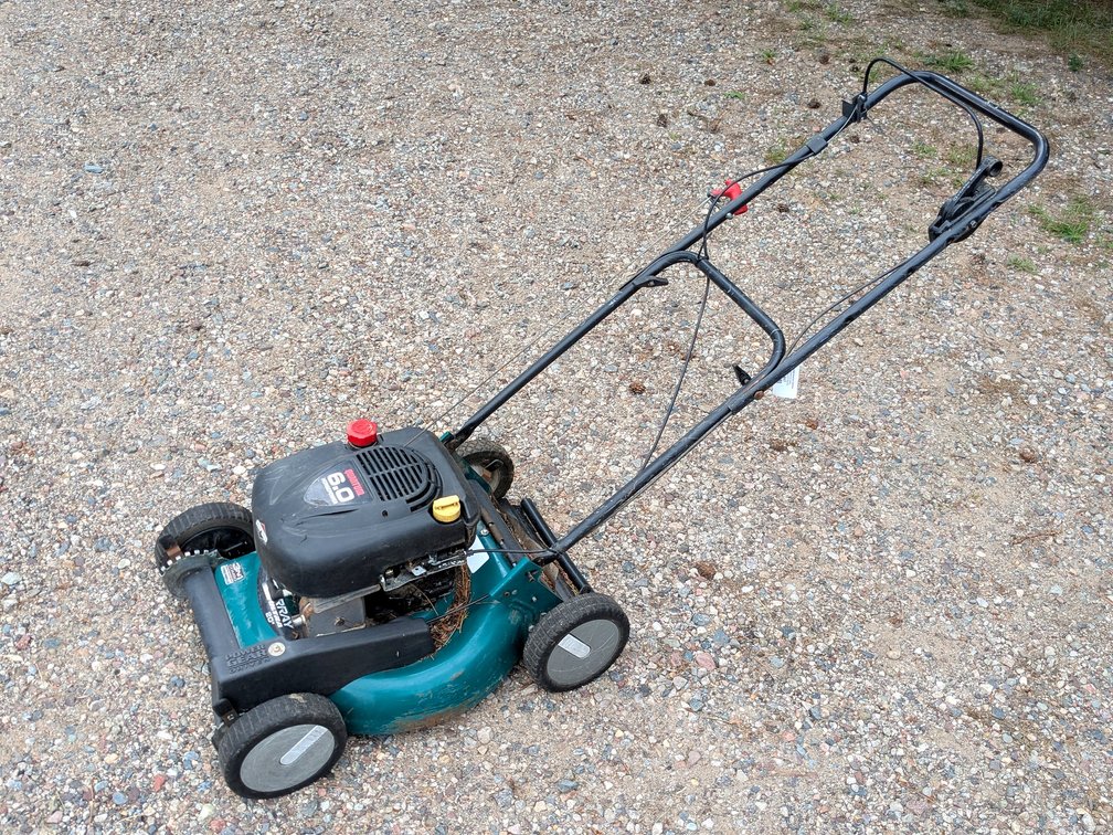 Murray Ultra 20" 6 hp self propelled lawn mower turns over with good compression, gas tank is empty.