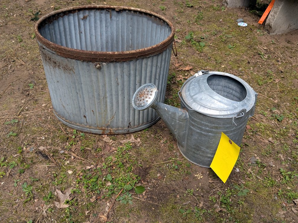 Nice galvanized watering can and a 15" tall planter.