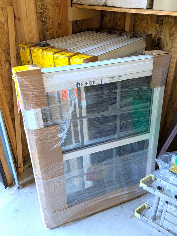 Six Alside single hung vinyl window inserts with grids measure 31-3/4" x 37-5/8".