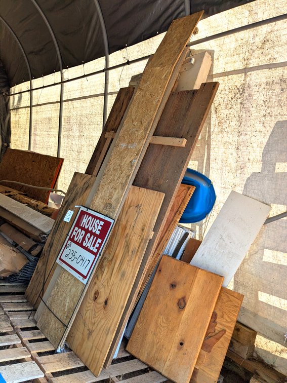 Building materials incl 16' x 2' LP facia panels, bead board, Alside 7" split shake accents. Seller