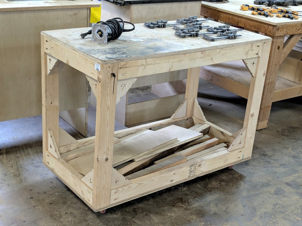 4' rolling workbench is 2' deep and 37" high.