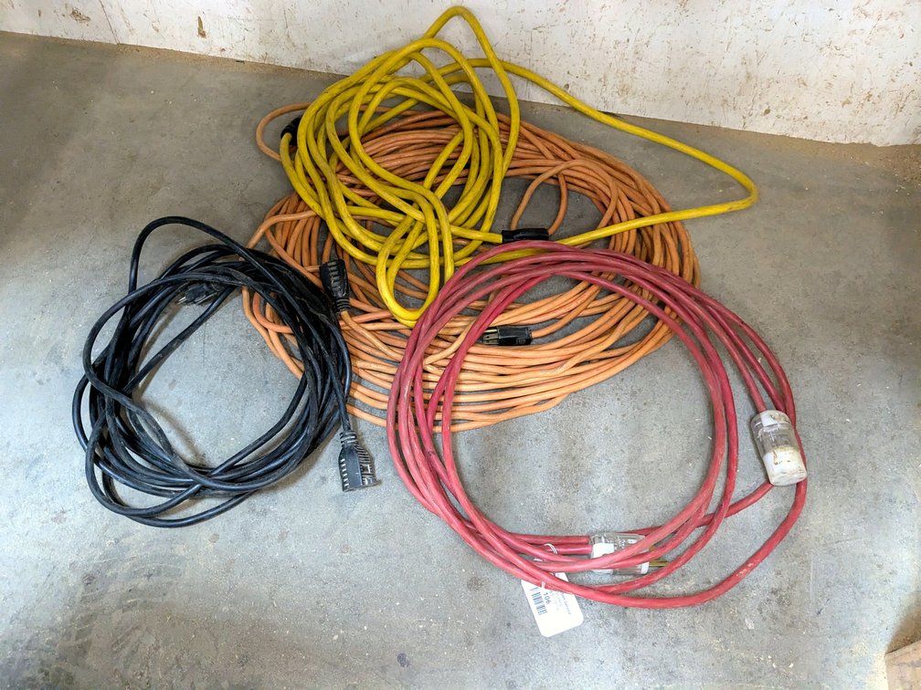 12 gauge and other extension cords, one very long.