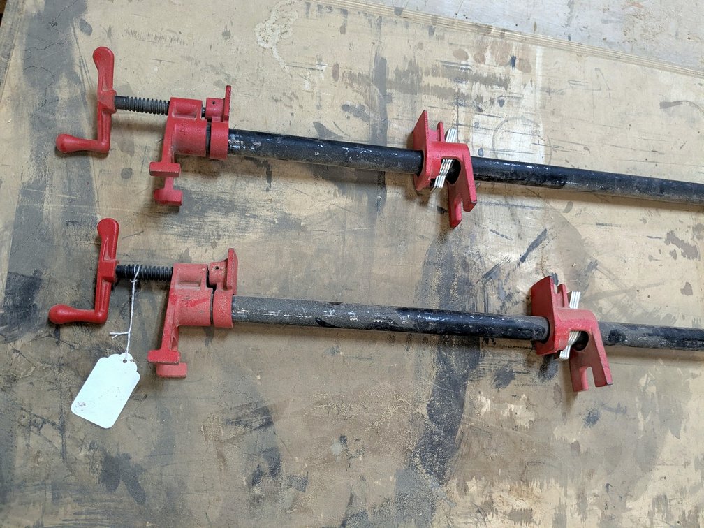 Pair of Bessey pipe clamps are 3/4" x 3'.