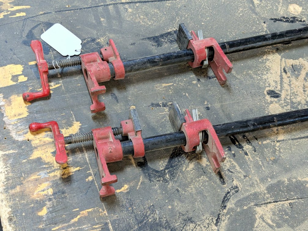 Pair of Bessey pipe clamps are 4' x 1/2".