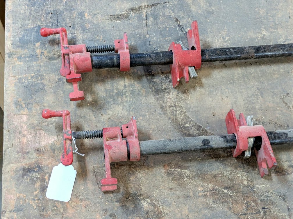 Pair of Bessey pipe clamps are 3/4" x 3'.
