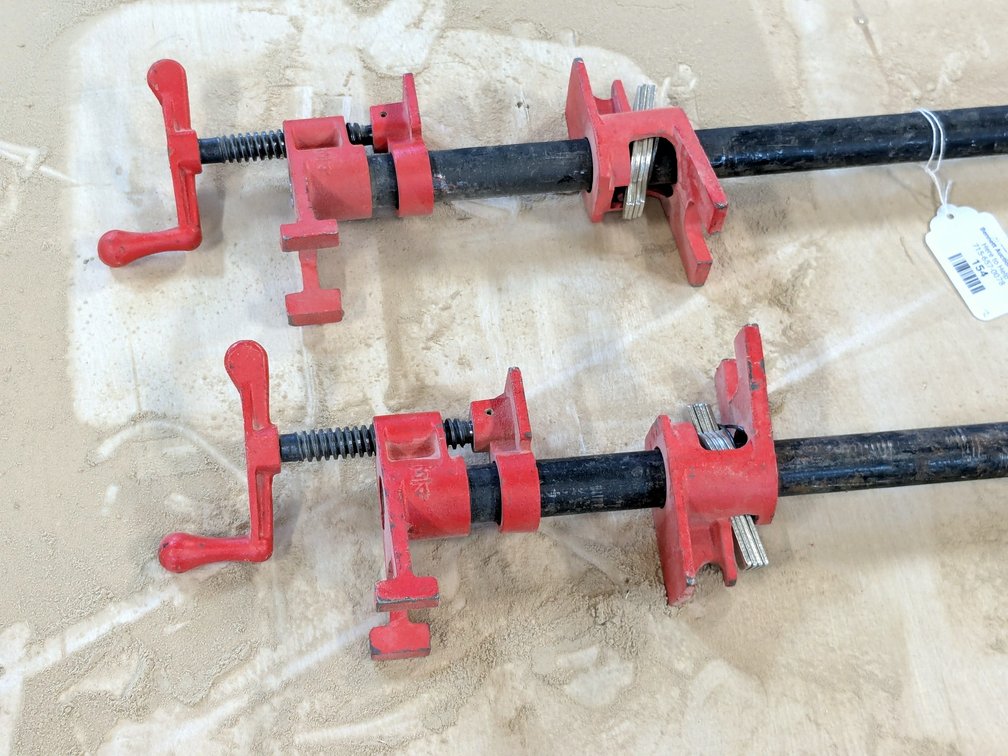 Pair of Bessey pipe clamps are 3/4" x 3'.