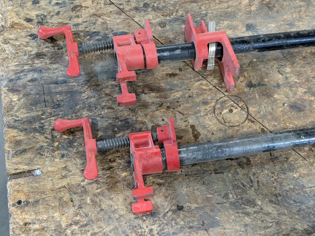 Pair of Bessey pipe clamps are 3/4" x 3'.