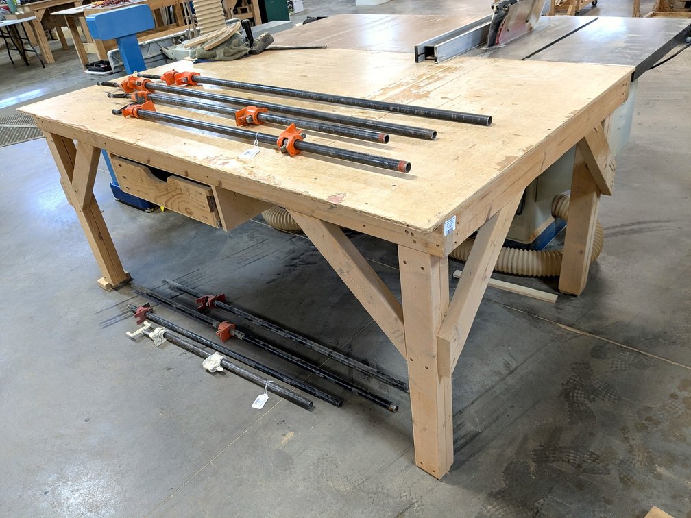 80" work bench is 4' x 3' high and is sized to fit Baileigh table saw in lot 54.