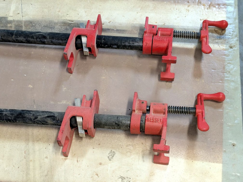 Pair of Bessey pipe clamps are 3/4" x 3'.