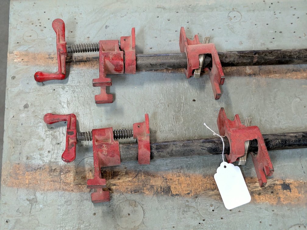 Two Bessey 3/4" pipe clamps are 36" and 31".