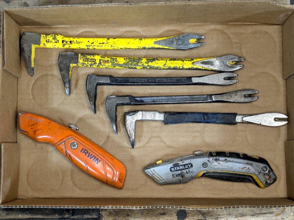 Stanley, Estwing and other pry bars and knives.