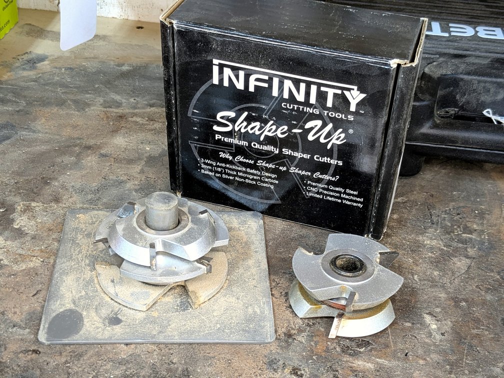 Infinity Tools tongue and groove edge banding set with 3/4" arbor holes.