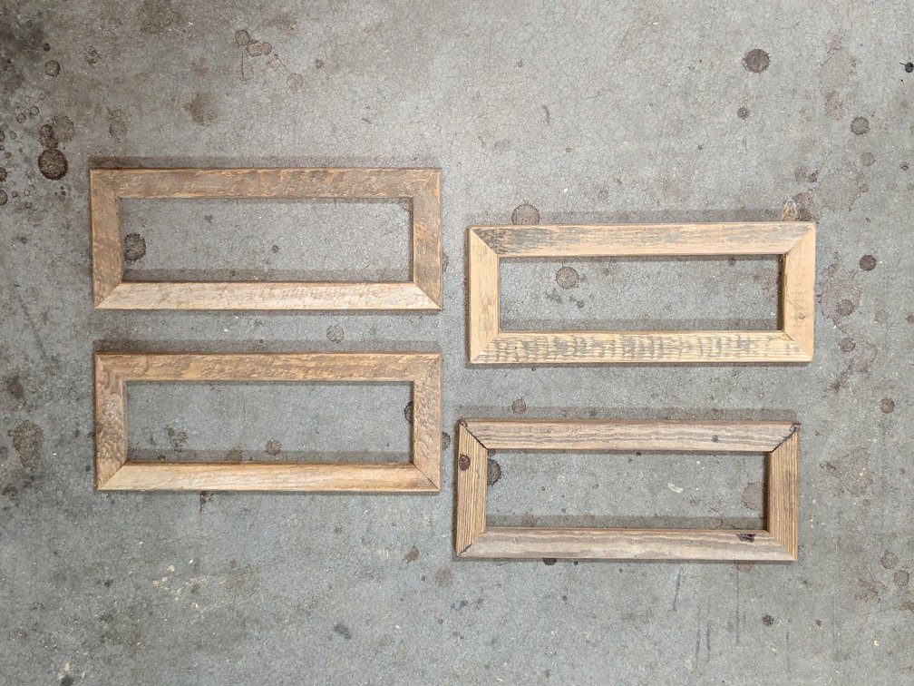 Four rustic wood frames are all approx. 10".  One needs repair.
