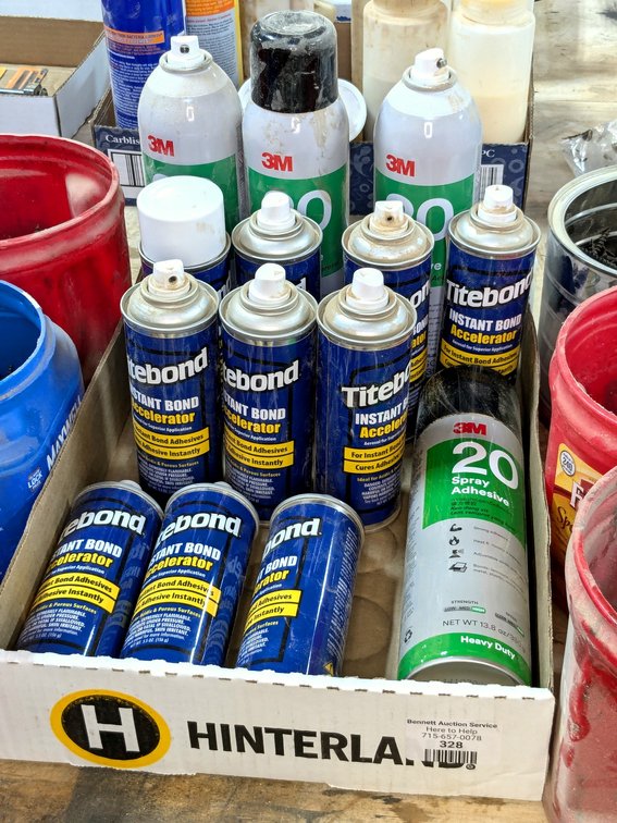 No shipping.  3M adhesive spray, Tite Bond instant bond accelerator.  Most or all are partial.