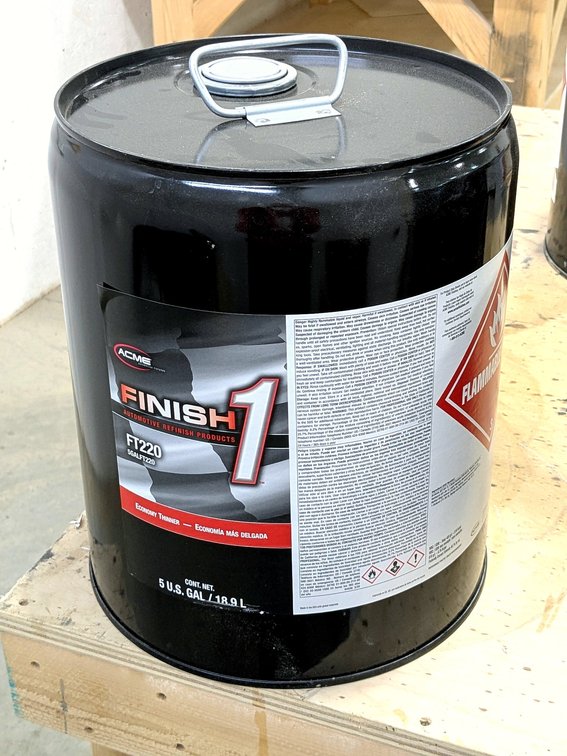 No shipping.  Acme economy thinner is No. FT220 and five gallon bucket feels full.