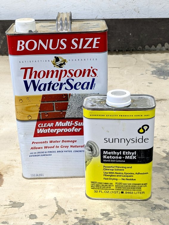 No shipping.  Thompson's Water Seal container feels full; Sunnyside Methyl Ethyl Ketone - also feels
