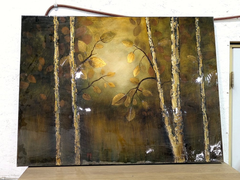 Wall art canvas painting is a perfect fall piece.  Measures 48" wide.