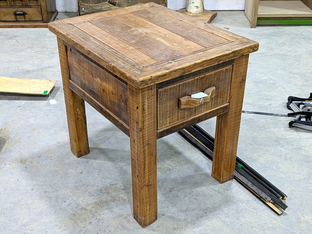 Rustic side table or night stand measures 24" x 30" x 28" high.