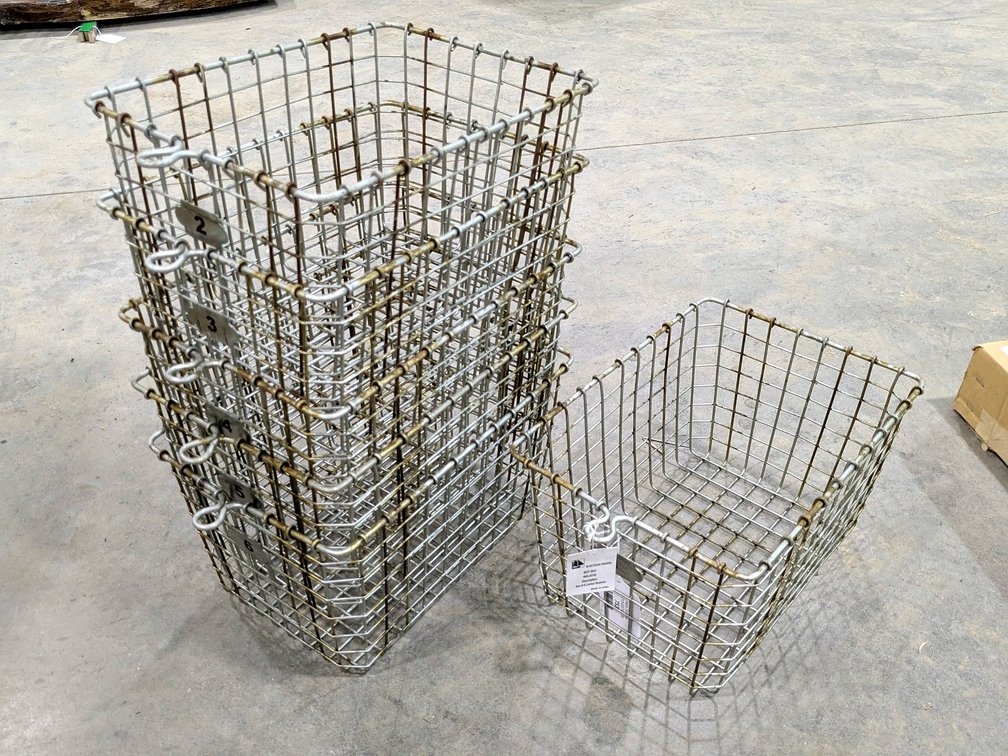 Six wire storage or organizer baskets are each 13" x 9" x 8" tall.