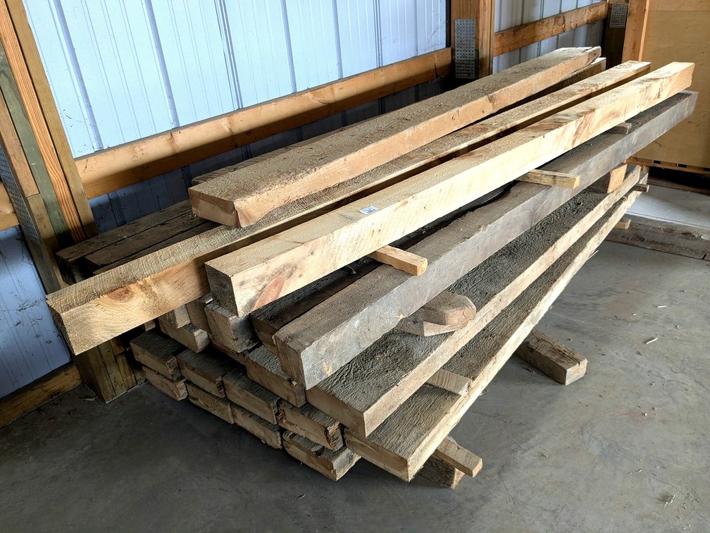 Reclaimed 4x4 barn beams, 12/4 x 8 and other rough sawn pine up to 8-1/2'.