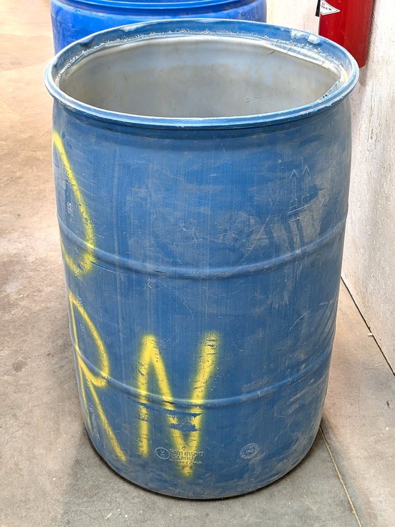 Two shop trash cans are each about 3' tall.