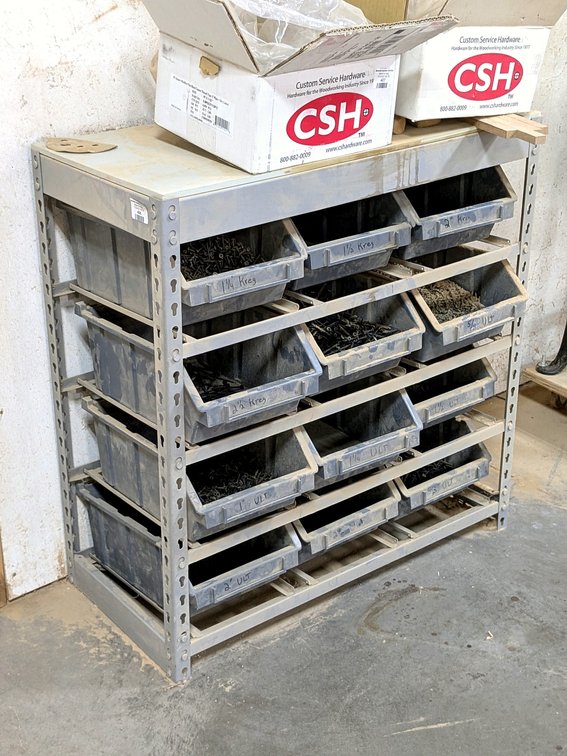 Kreg and other cabinetry screws up to 2" in a 12 drawer organizer unit that measures 34" wide and 35