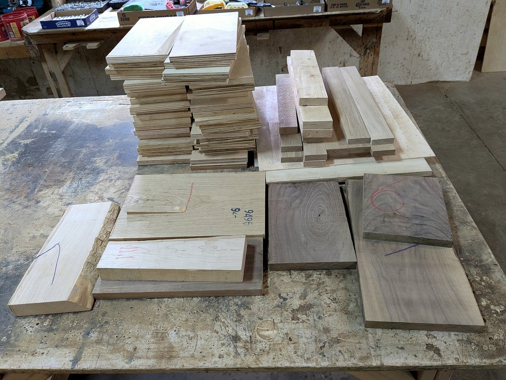Black walnut, maple, oak and other pieces up to 18".