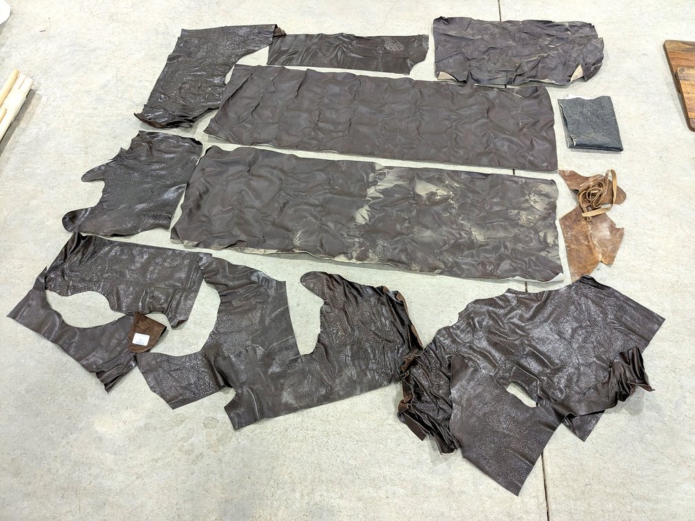 Carroll Leather scraps, plus other faux leather upholstery pieces up to 54" x 19".