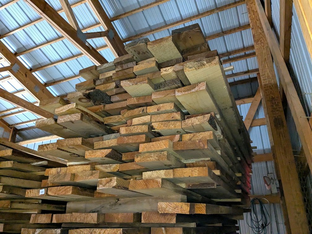 Bunk of rough sawn 8x2 pine beams up to 9'.