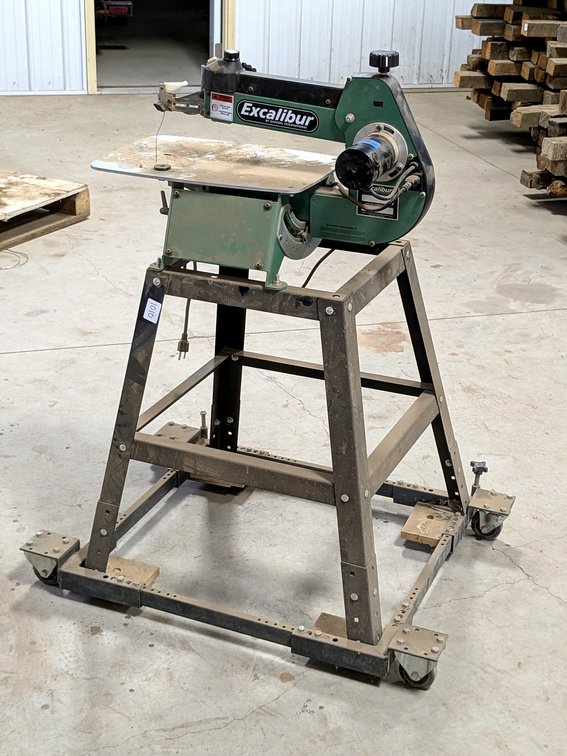 Excalibur scroll saw with a 16" throat and rolling shop cart.