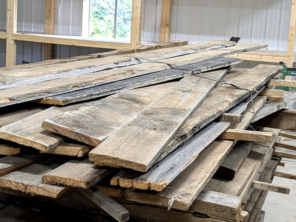 Reclaimed barn board pieces up to 10' long.