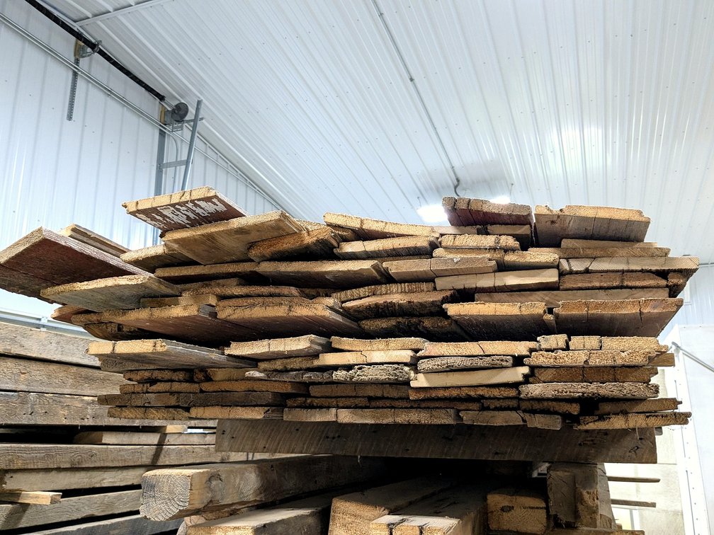 Reclaimed barn board pieces up to 10' long.