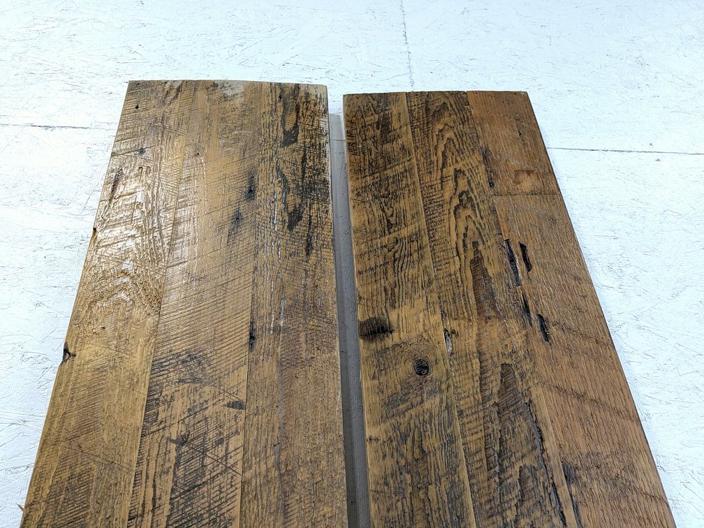 Three rustic wooden shelves measure 12" x 100".