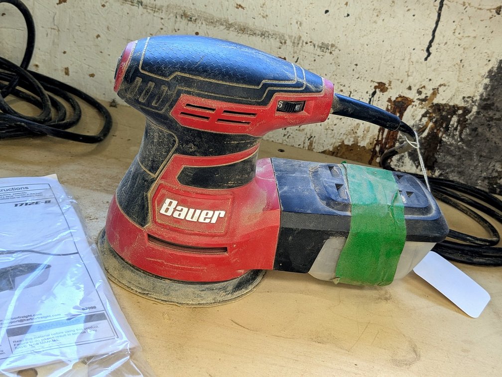 Bauer 5" random orbital palm sander with good cord and manual.