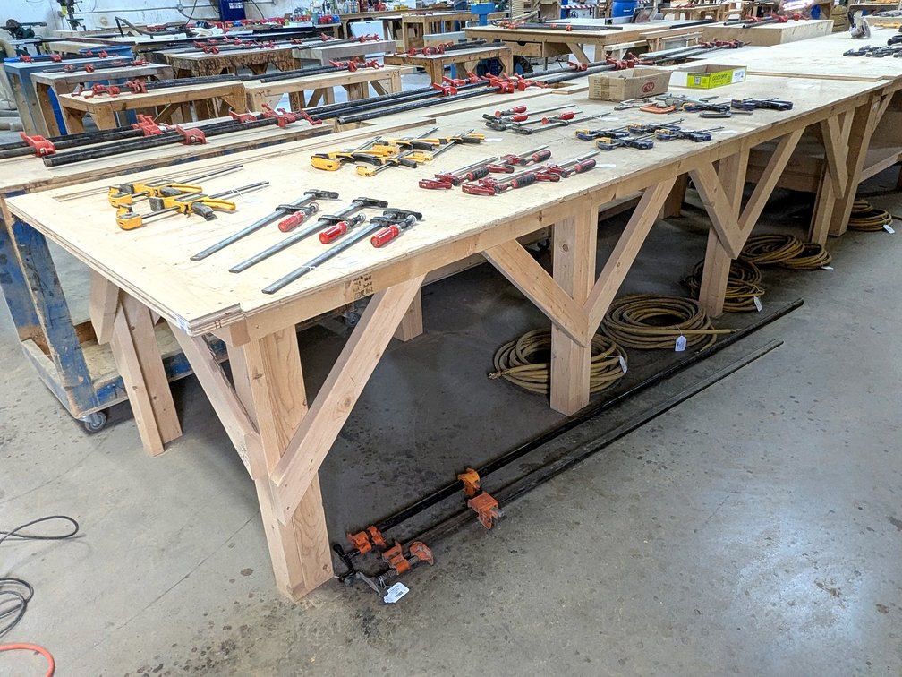 12'-4" work bench is 4' deep and 3' tall.