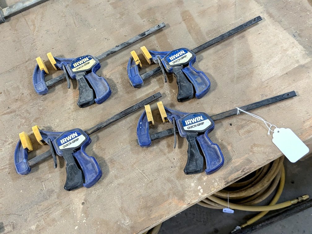 Four Irwin Quick-Grip bar clamps are about 13" long overall.