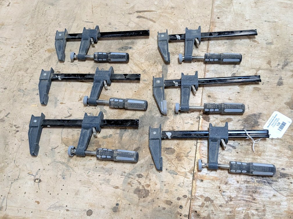 Six bar clamps are each 10" long.